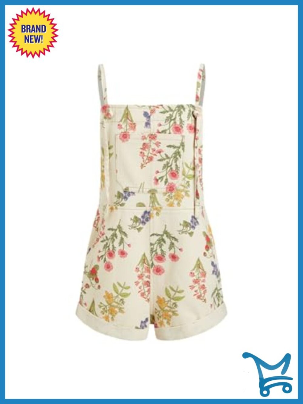 Denim Overall Shorts Romper Adjustable Strap Loose Fit with Pockets